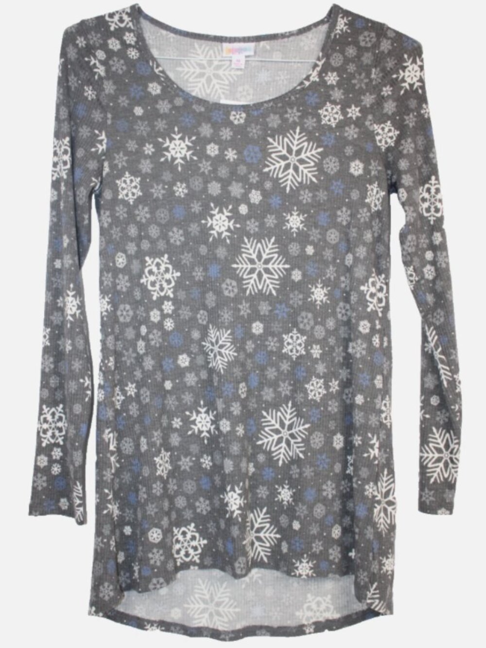 LuLaRoe LYNNAE Women's Shirt Top NWT Size M Medium Gray Snowflakes Pattern Knit